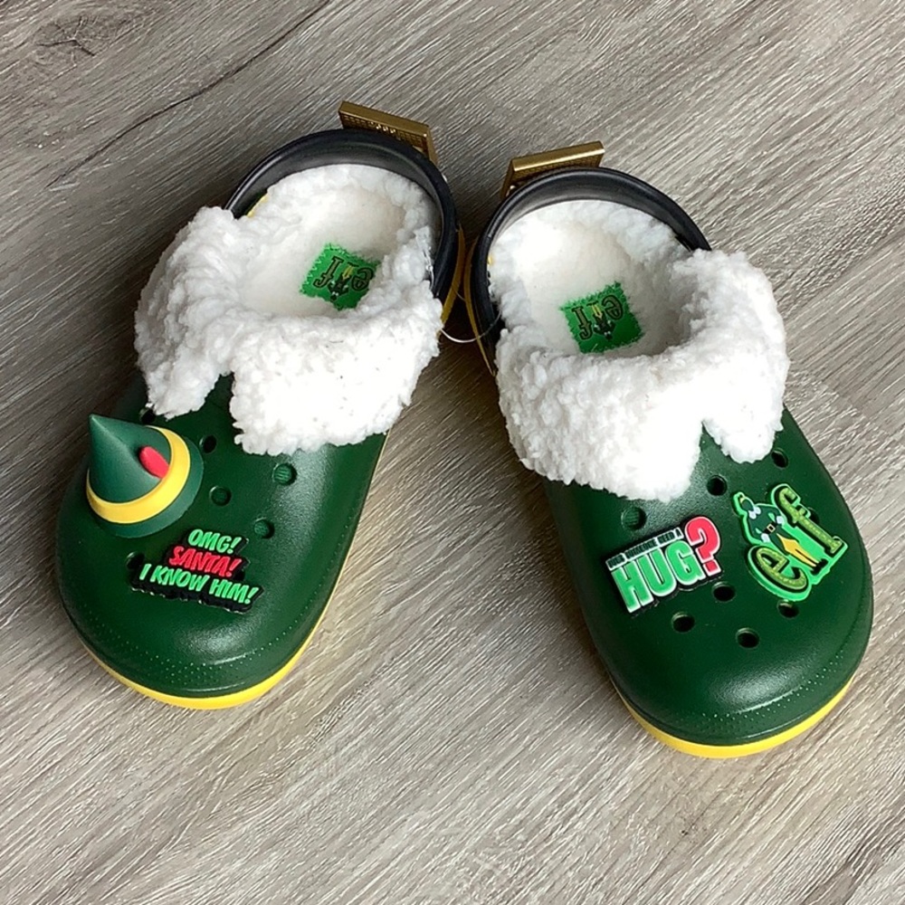 Elf Kids Green Crocs with Fleece Lining